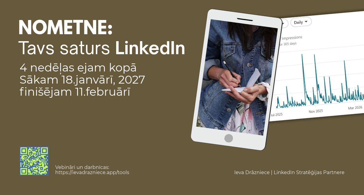 Tavs LinkedIn saturs, 4 nedēļu nometne ar Ievu Drāznieci, starts 18. janvāris, finišs 11. februāris