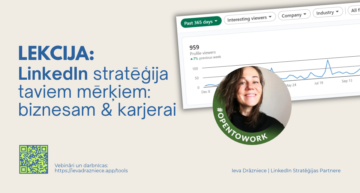 LinkedIn stratēģija taviem mērķiem: biznesam un karjerai, lekcija ar Ievu Drāznieci